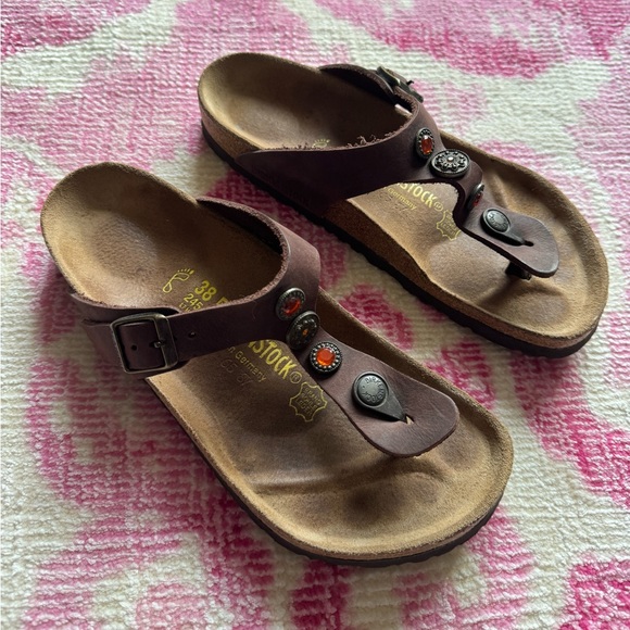 Birkenstock Shoes - Birkenstock Gizeh Jeweled Stud Thong  Sandals SZ 38 Habana Brown Oiled Leather